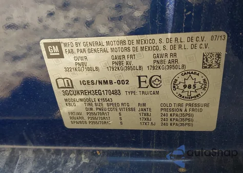 2014 Chevrolet Silverado 1500 1Lt/2Lt from USA, damaged, VIN 3GCUKREH3EG170483